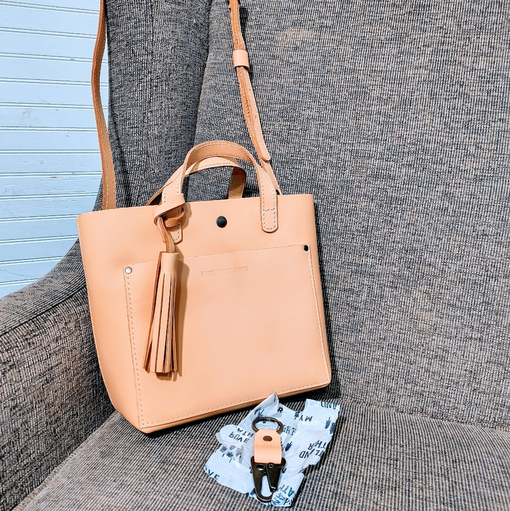Portland Leather Goods Mini Crossbody Tote with Tassel And Keychain
